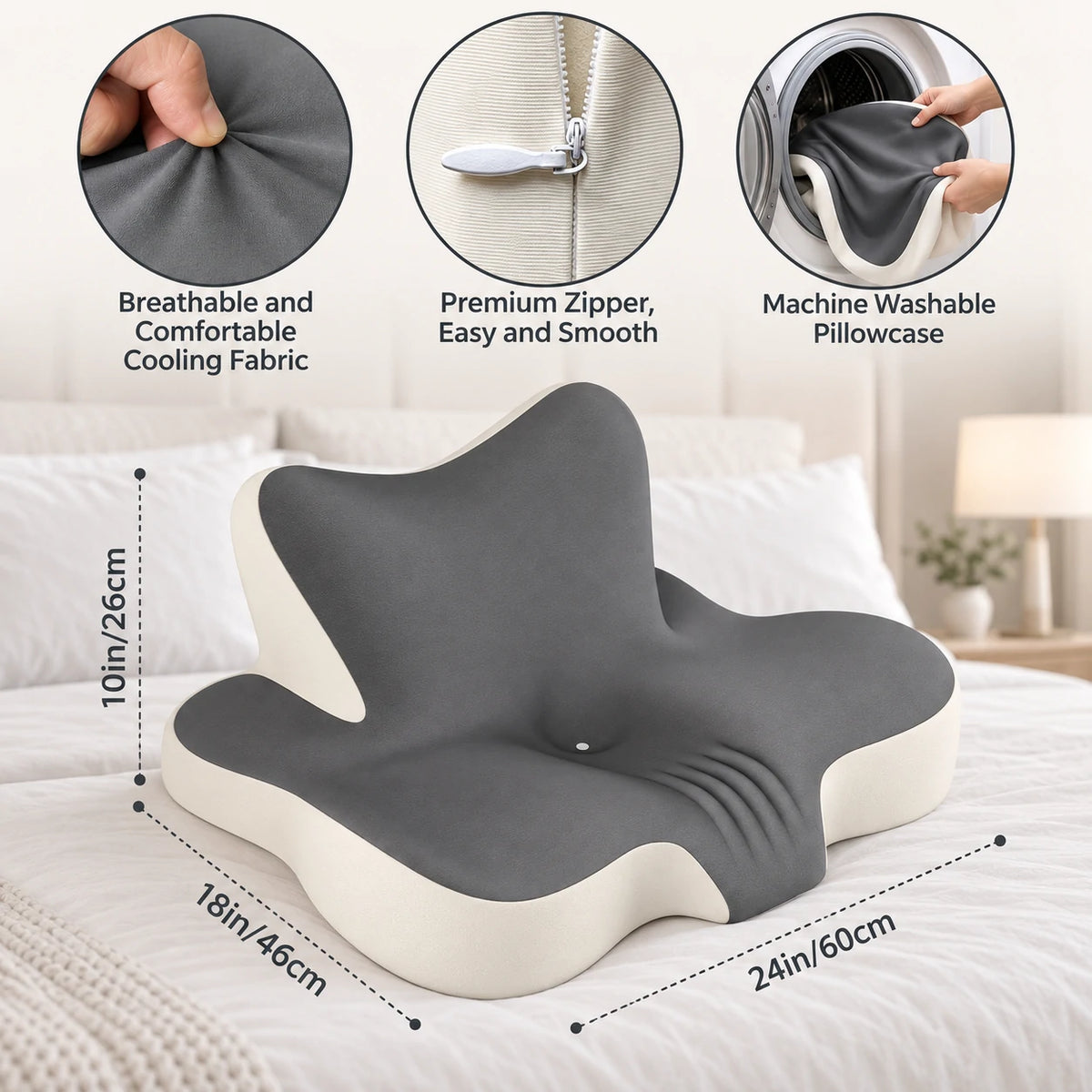 Contoured wedge pillow for side lying and relaxing on bed
