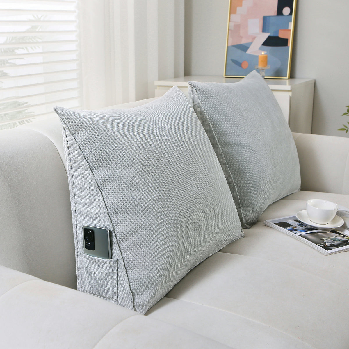 Backrest reading pillow with adjustable shredded memory foam