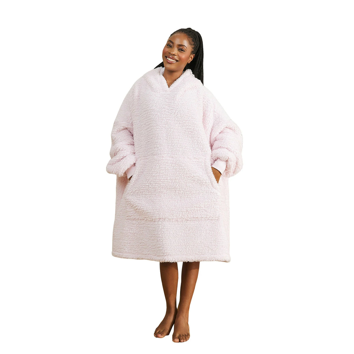 Pink blanket hoodie for gaming, reading, and relaxing