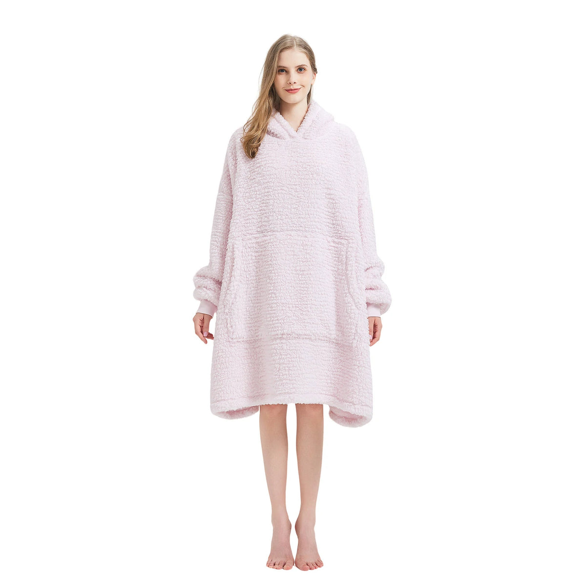 Pink blanket hoodie with front kangaroo pocket