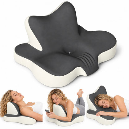 Memory foam wedge pillow used as a supportive backrest for reading