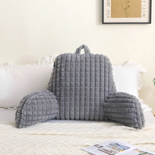 Faux Rabbit Fur Reading Pillow with Arms & Removable Cover for Reading, Gaming