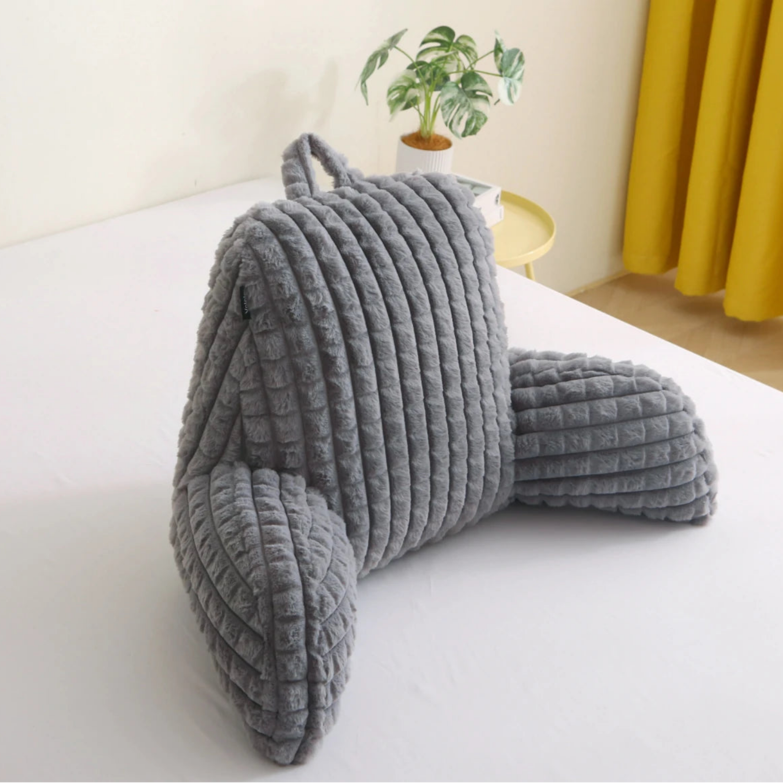 Faux Rabbit Fur Reading Pillow with Arms & Removable Cover for Reading, Gaming
