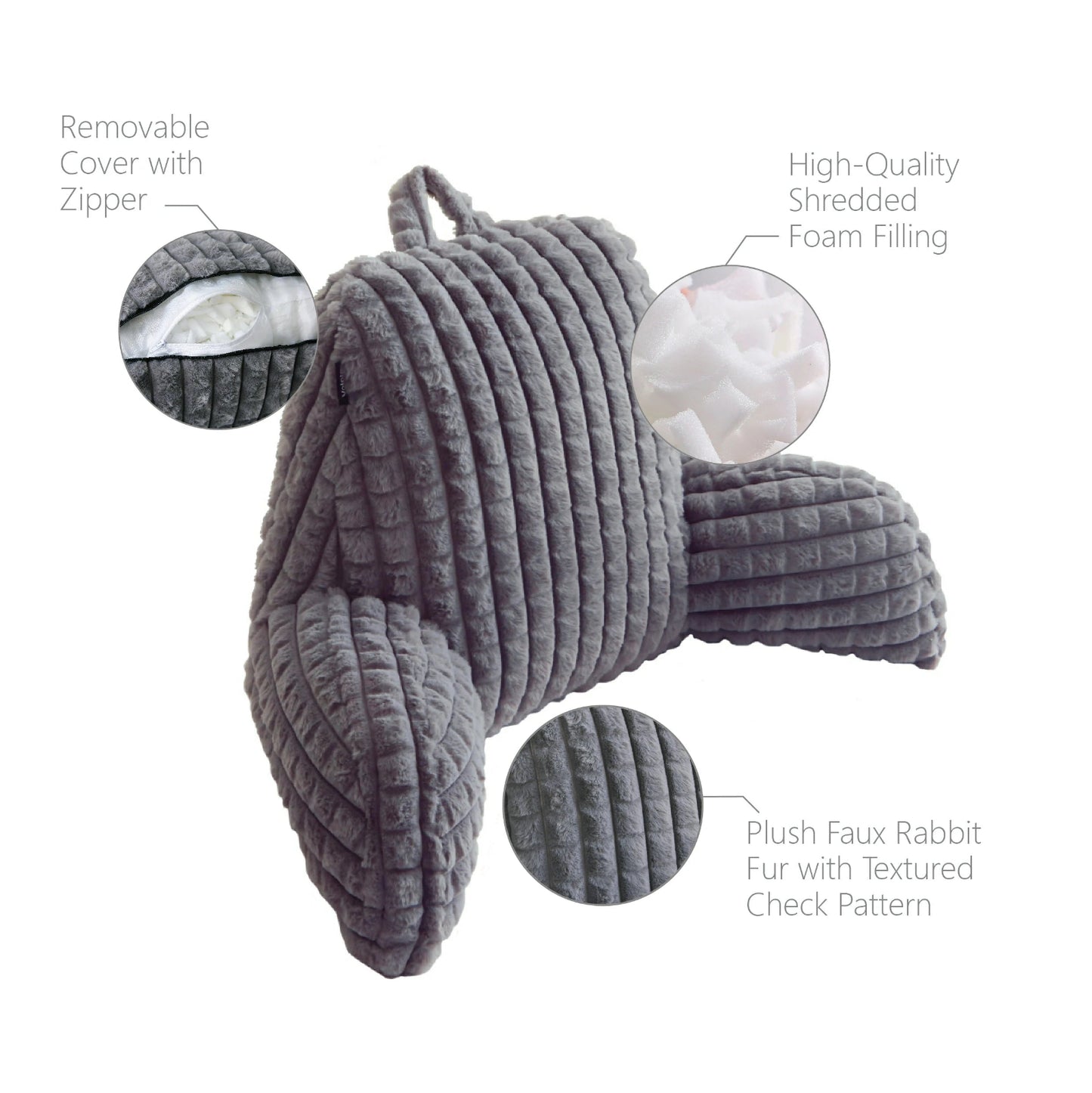 Faux Rabbit Fur Reading Pillow with Arms & Removable Cover for Reading, Gaming