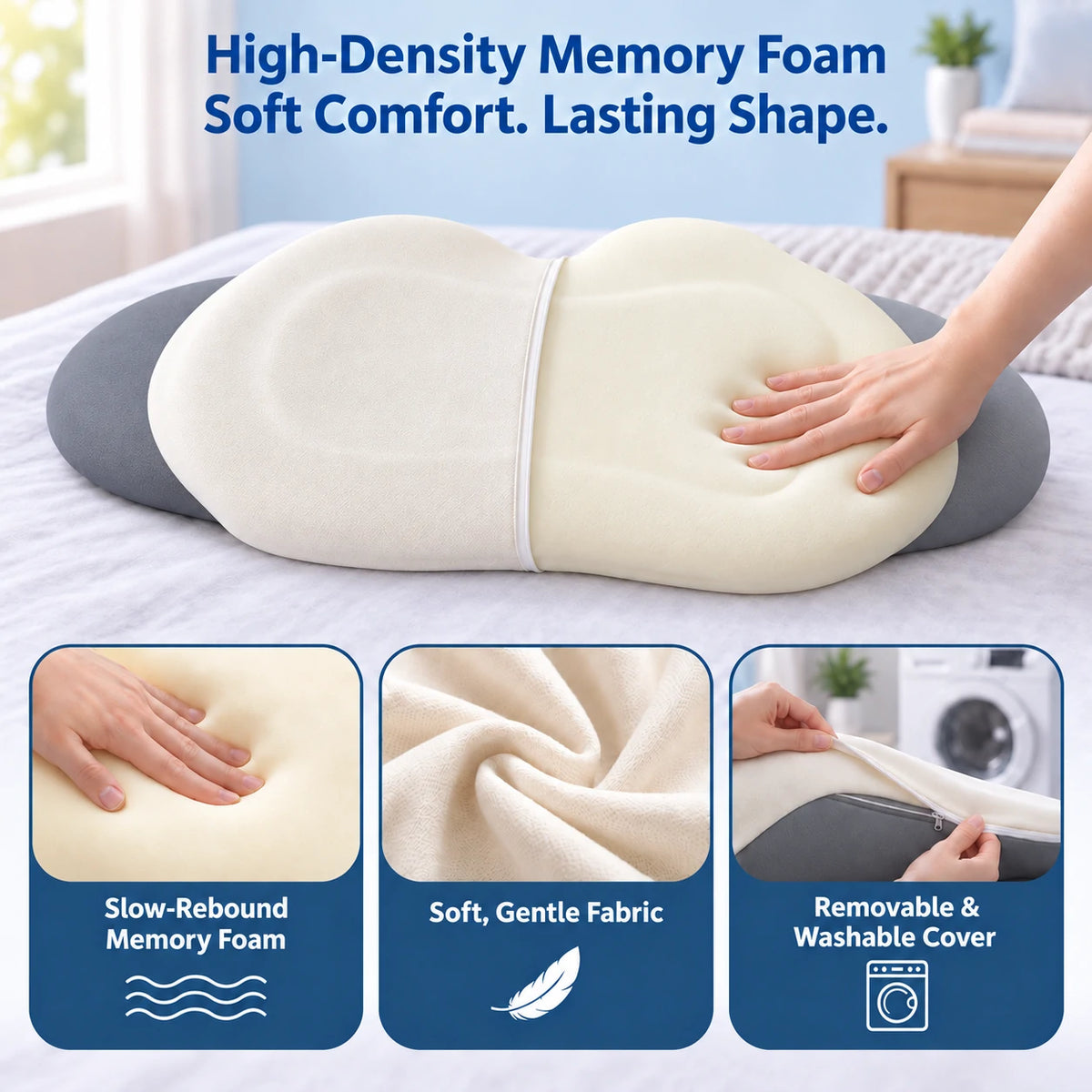 Lumbar Support Pillow for Bed Sleeping, Memory Foam