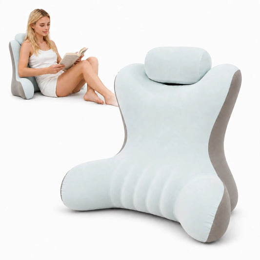 Memory Foam Reading Pillow for Bed, Blue & Grey
