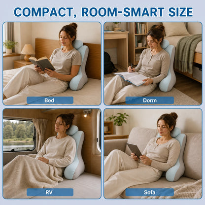 Memory Foam Reading Pillow for Bed, Blue & Grey