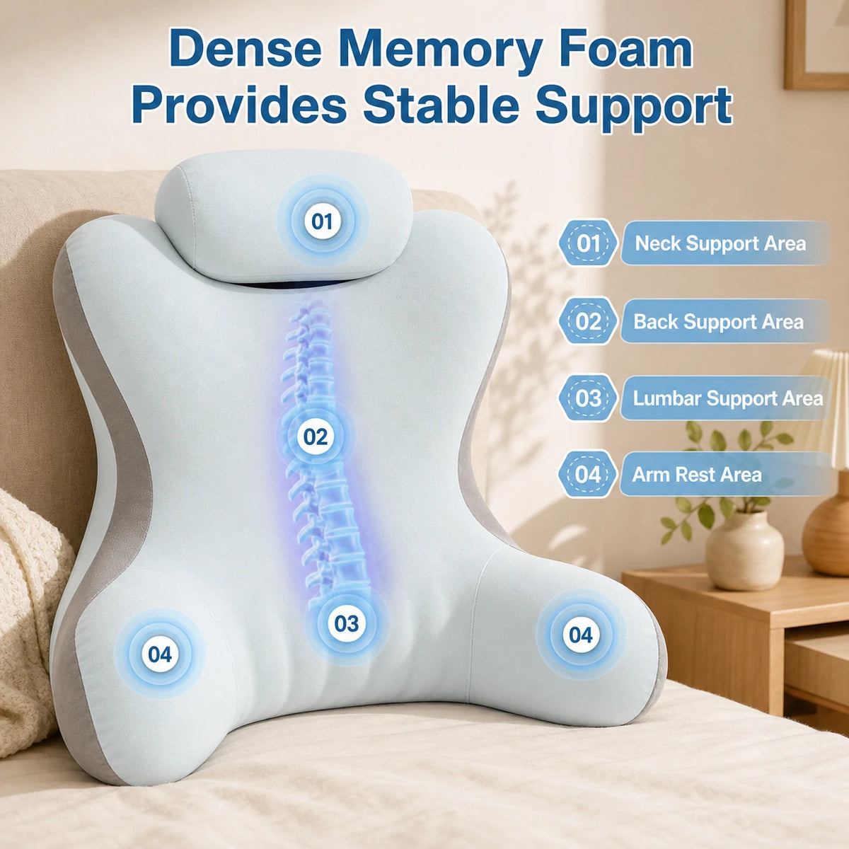 Memory Foam Reading Pillow for Bed, Blue & Grey