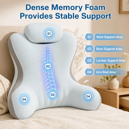 Memory Foam Reading Pillow for Bed, Blue & Grey