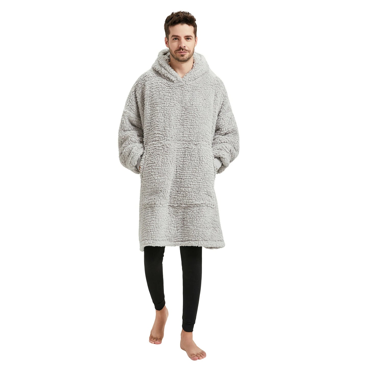 Prevalucent Oversized Sherpa Wearable Blanket Hoodie with Kangaroo Pocket for Women & Men