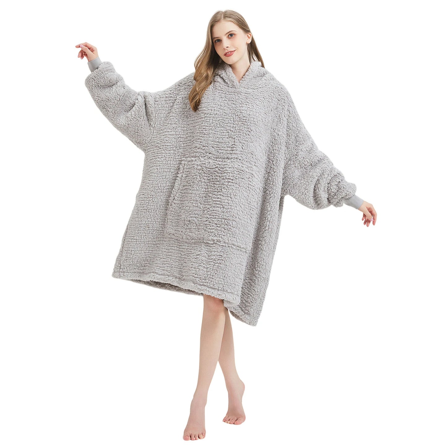 Prevalucent Oversized Sherpa Wearable Blanket Hoodie with Kangaroo Pocket for Women & Men