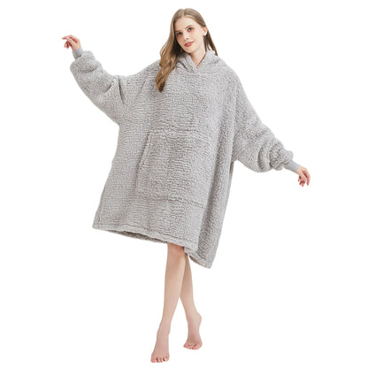 Gray blanket hoodie with front kangaroo pocket