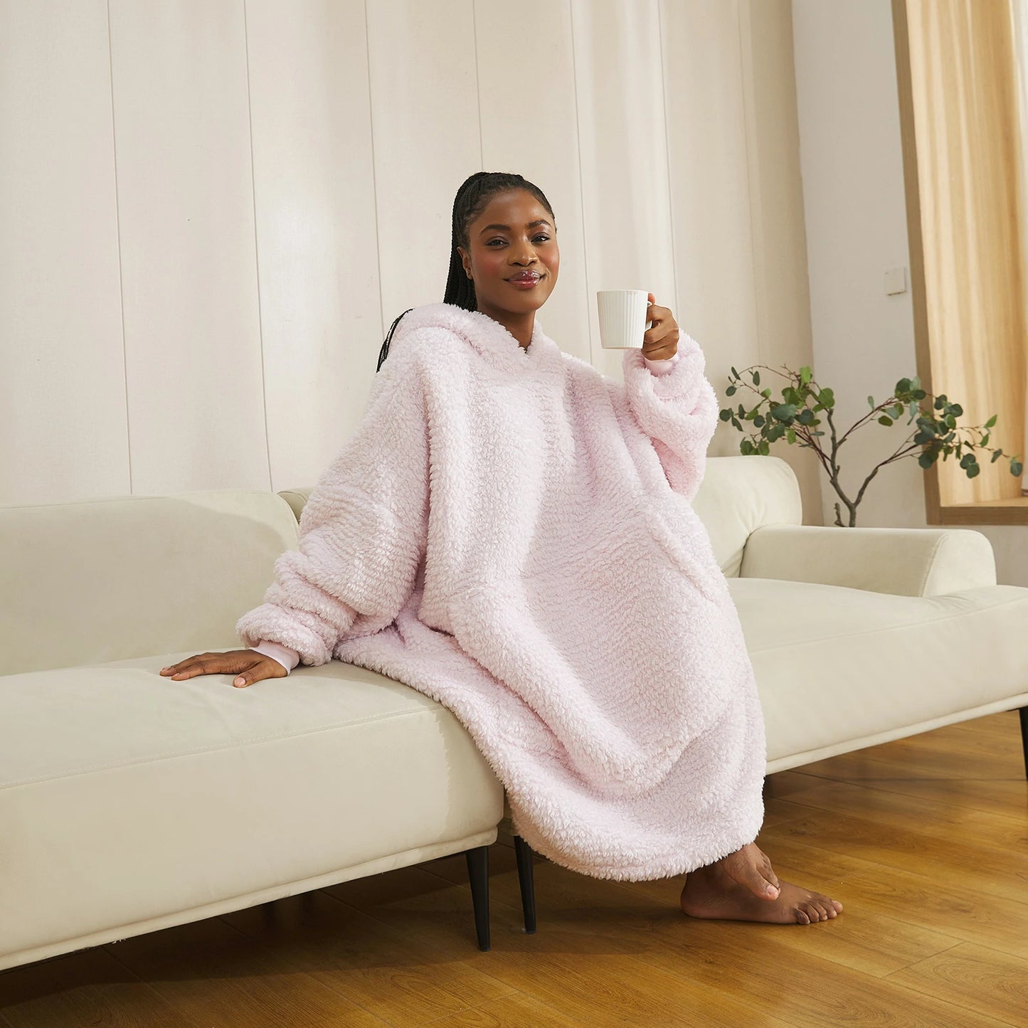 Prevalucent Oversized Sherpa Wearable Blanket Hoodie with Kangaroo Pocket for Women & Men