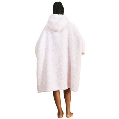 Pink sherpa fleece wearable blanket for cozy lounging