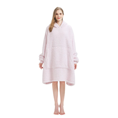 Pink blanket hoodie with front kangaroo pocket