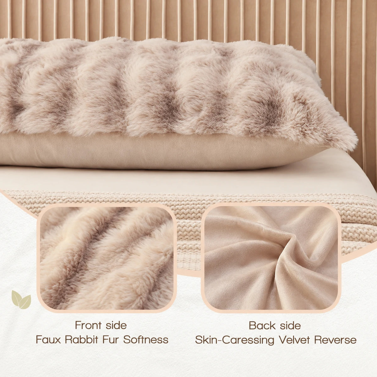 Long faux fur body pillow for bed and everyday lounging